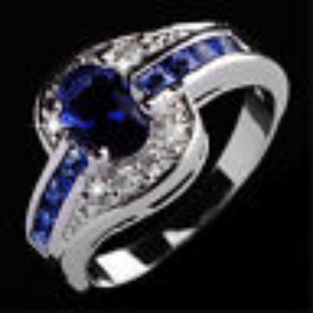 New Womens Blue Sapphire Silver Tone Ring Size 8 - Picture 2 of 2